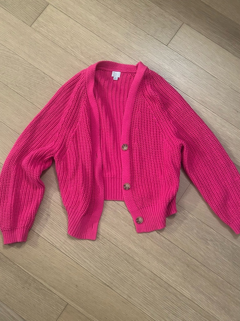 a new day Bright Hot Pink Chunky Knit Button-Front Cardigan